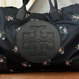 Tory Burch Black Floral  Ditzy Daisy Large Tote Bag